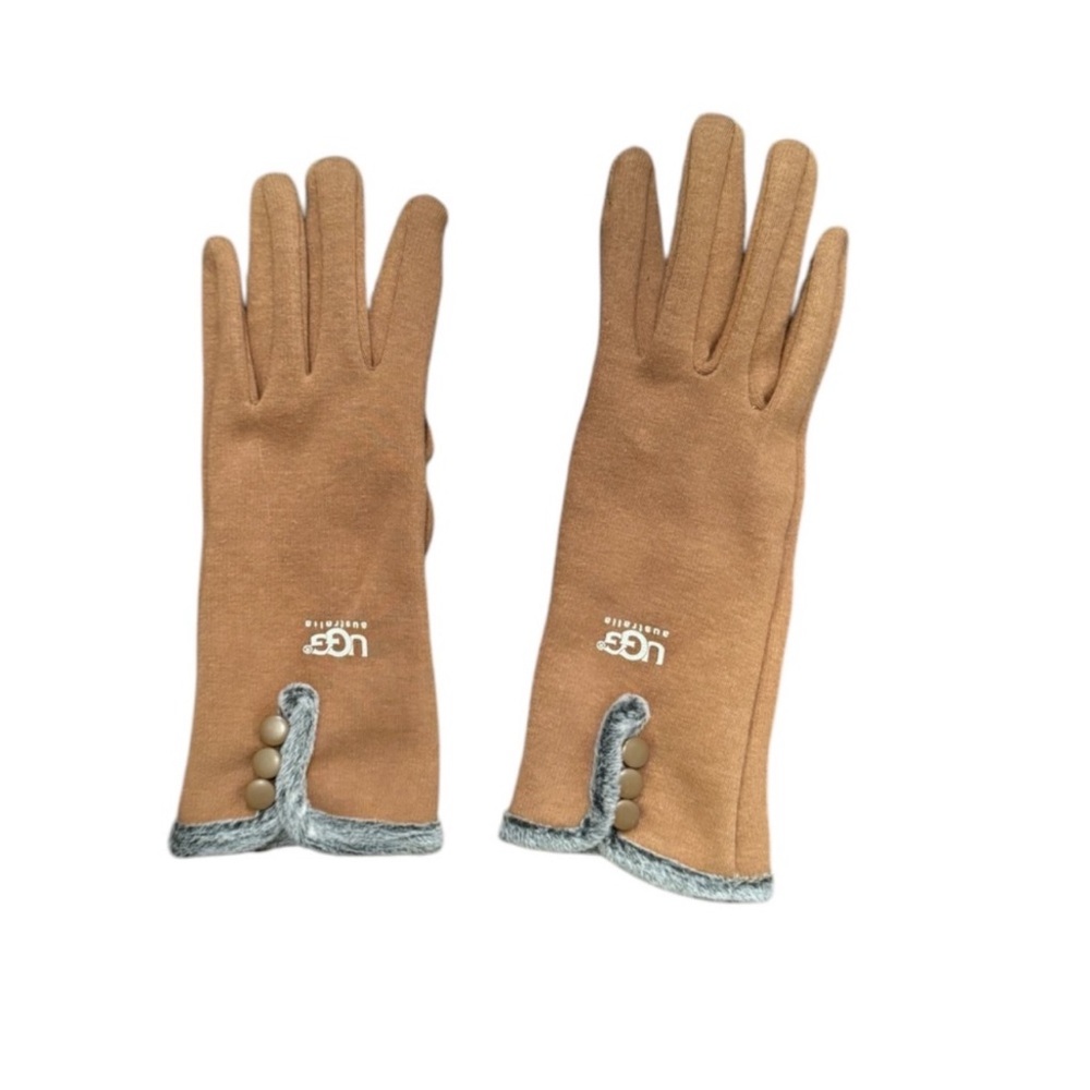 UGG Chestnut Brown Faux-Fur Trim Button Gloves